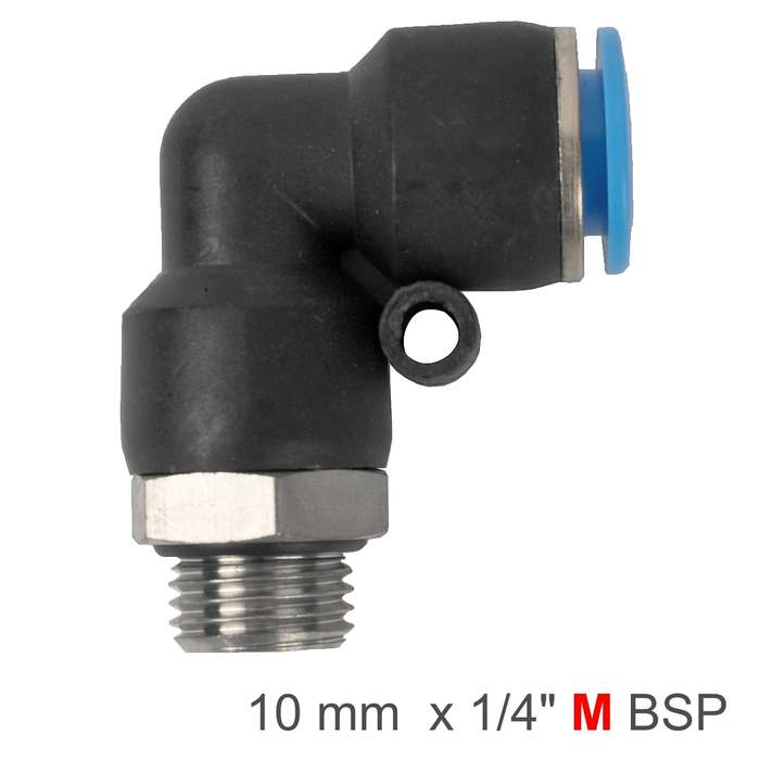 Pu hose fitting elbow w/o-ring 10mm-1/4 m