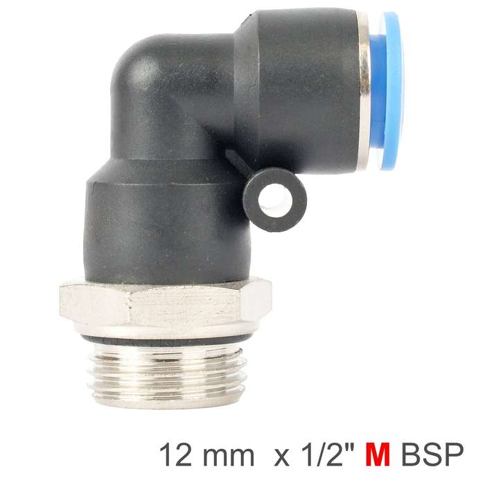 Elbow w/o-ring 12mm-1/2 m pu hose fitting