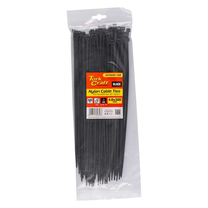Nylon cable ties 4.8mm x 300mm black 100pc