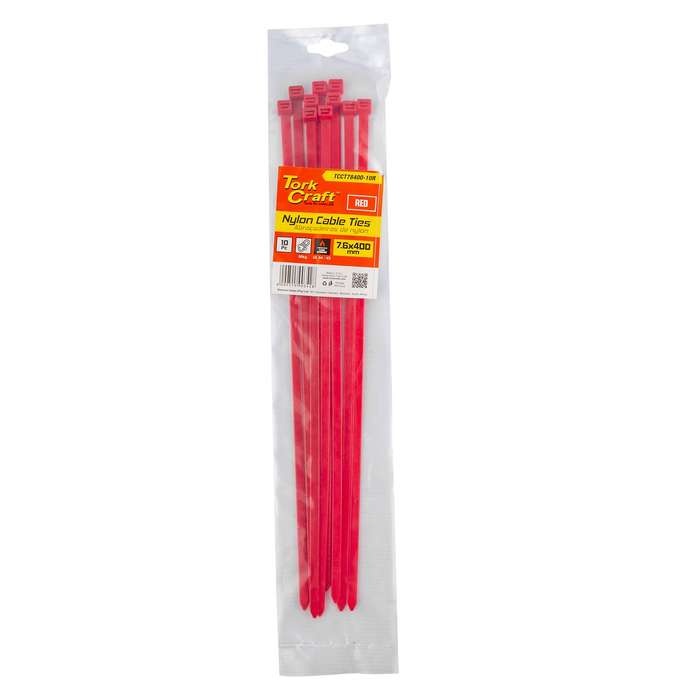 Nylon cable ties 7.6mm x 400mm red 10pc