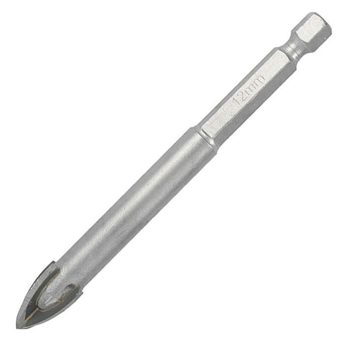Glass & tile drill 12mm 4 flute with hex shank