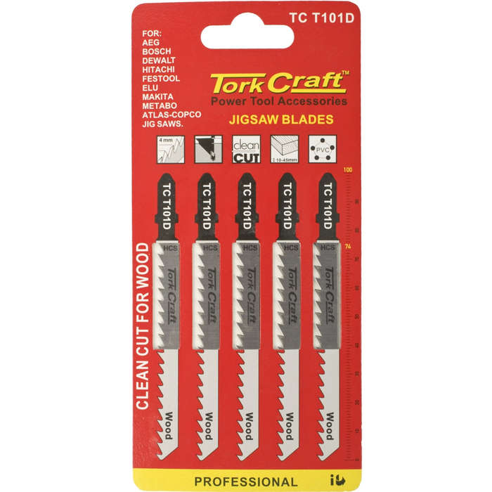 T-shank jigsaw blade for wood 4mm 6tpi 100mm 5pc