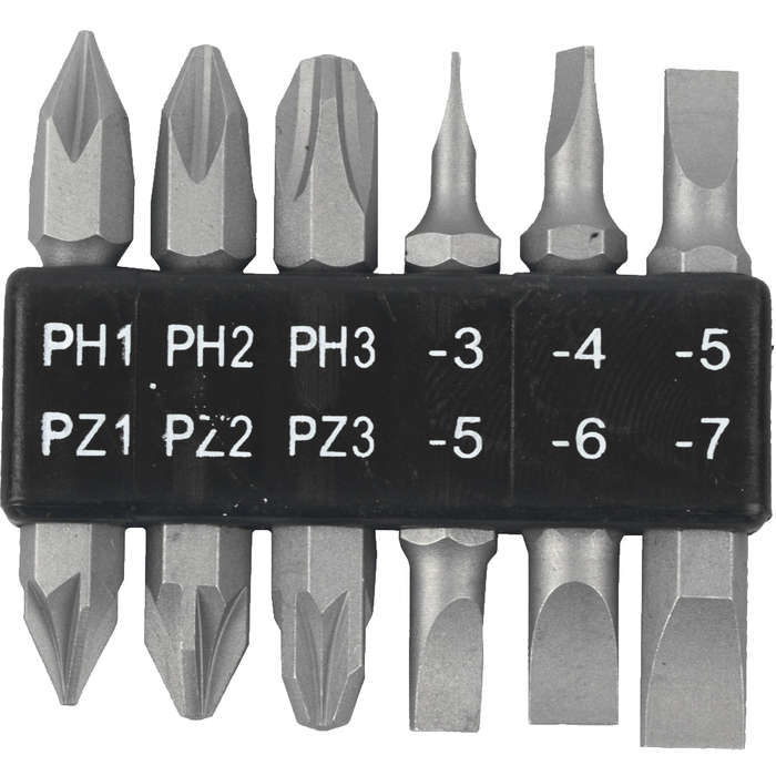6pc 45mm double end bit set ph1,2,3  pz1,2,3  sl3,4,5,6,7mm