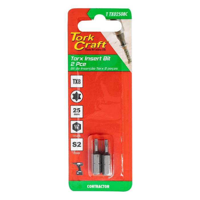 Torx tx 8 classic insert bit 25mm 2pc carded