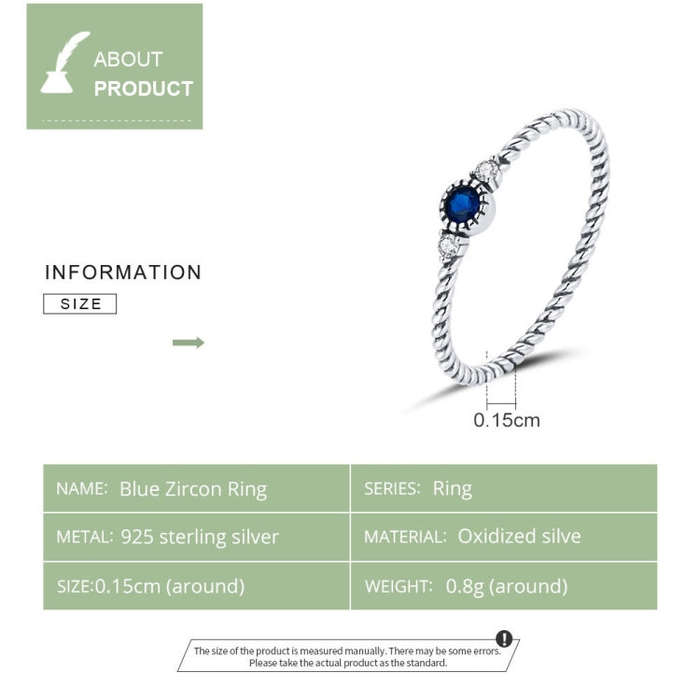 S925 Sterling Silver Dark Blue Zircon Platinum Plated Twist Texture Women Ring, Size:6