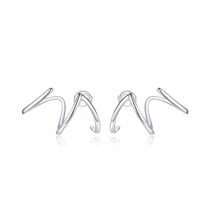 S925 Sterling Silver Simple Style Lines Women Earrings