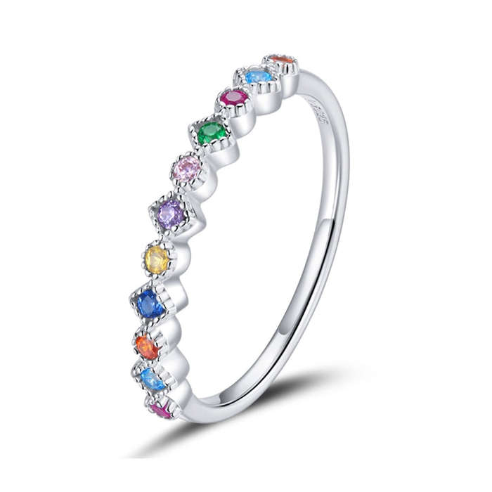 S925 Sterling Silver Colorful Zircon Women Ring, Size:8