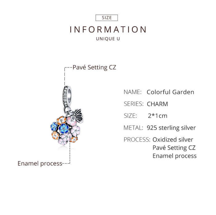 S925 Sterling Silver Colorful Zircon Flowers Pendant DIY Bracelet Necklace Accessories