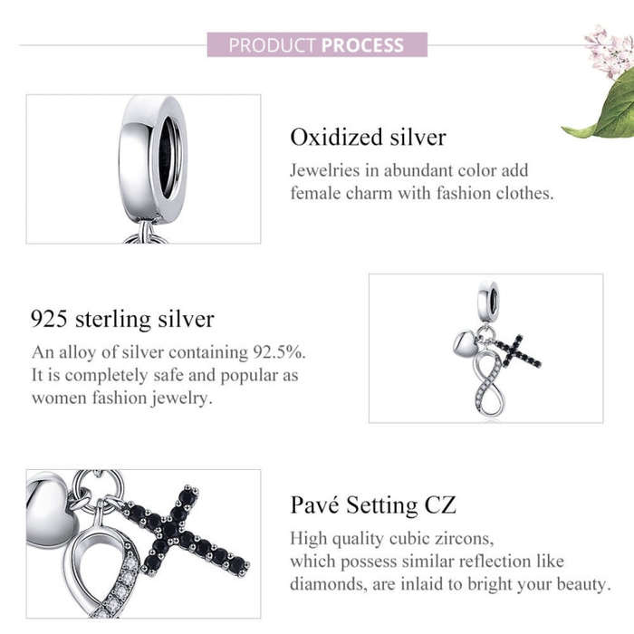 S925 Sterling Silver Infinity Symbol Cross Pendant DIY Bracelet Necklace Accessories