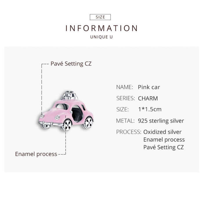 S925 Sterling Silver Pink Car Beads DIY Bracelet Necklace Accessories