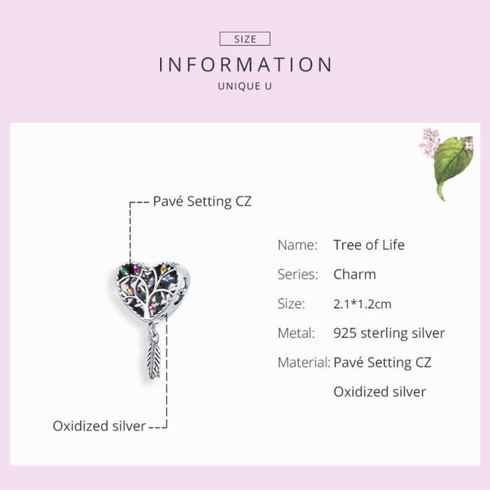 S925 Sterling Silver Heart-shaped Tree Of Life Beads DIY Bracelet Necklace Accessories