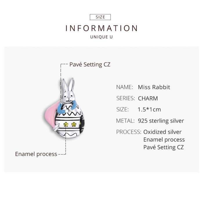 S925 Sterling Silver Bunny Girl Beads DIY Bracelet Necklace Accessories