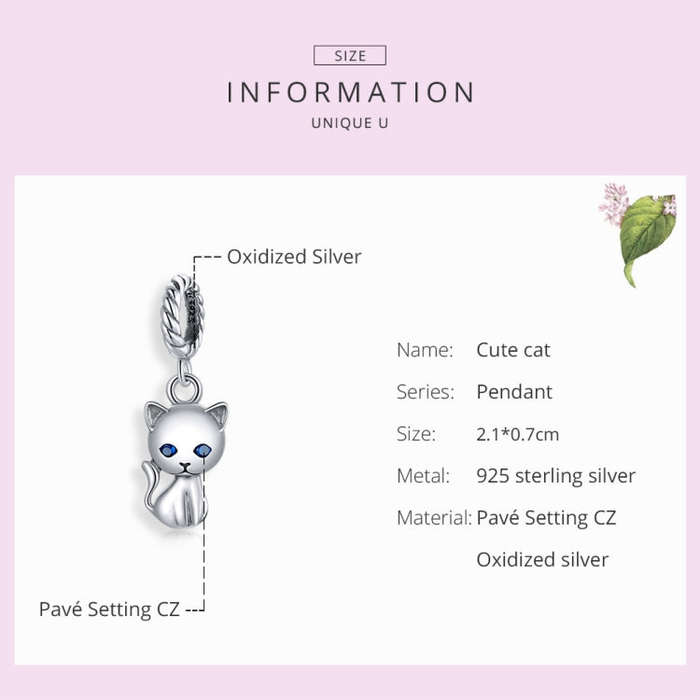 S925 Sterling Silver Cute Cat Pendant DIY Bracelet Necklace Accessories