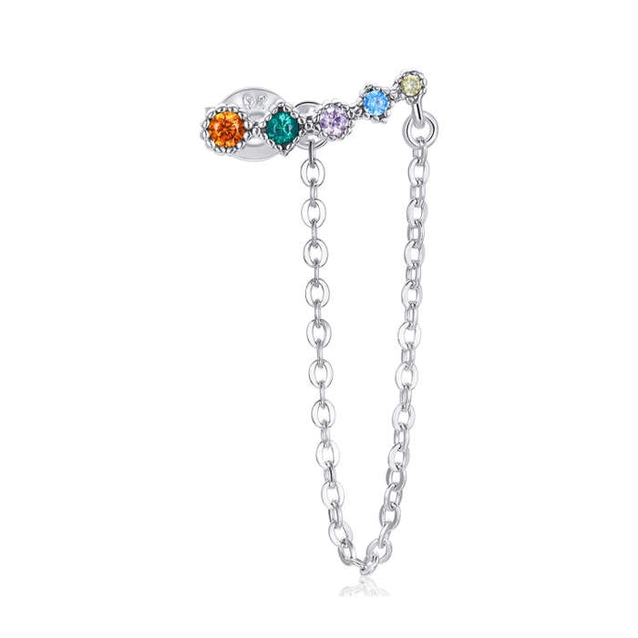 S925 Sterling Silver Colored Zircon Rainbow Heart Women Earrings