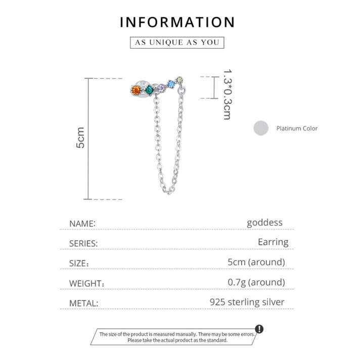 S925 Sterling Silver Colored Zircon Rainbow Heart Women Earrings