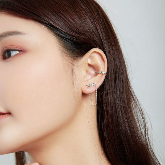 S925 Sterling Silver Colored Zircon Rainbow Heart Women Earrings