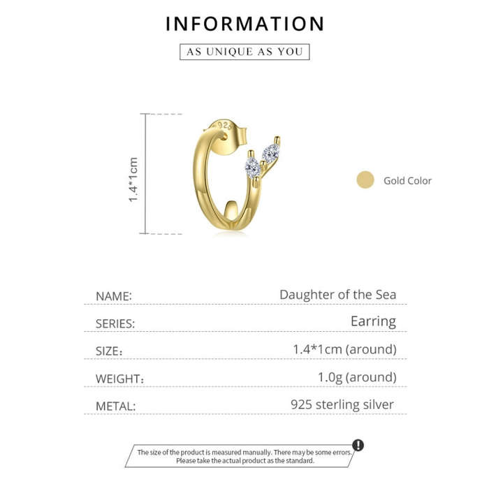 S925 Sterling Silver Golden Fish Tail Women Earrings
