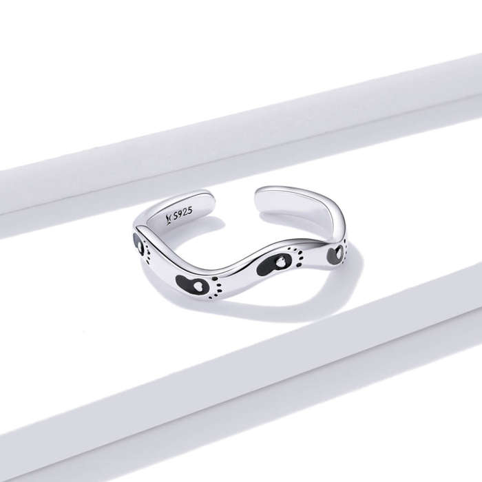 S925 Sterling Silver Simple Footprint Women Open Ring