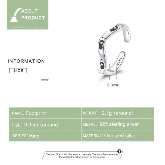 S925 Sterling Silver Simple Footprint Women Open Ring