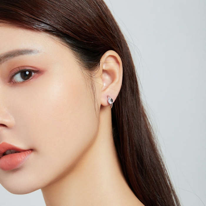 S925 Sterling Silver Silver Black White Zircon Ear Studs Women Earrings