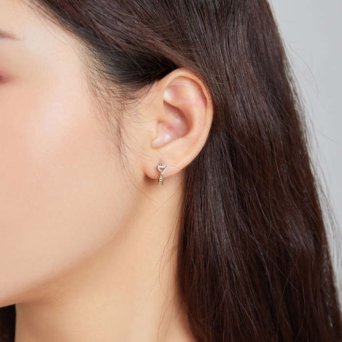 S925 Sterling Silver Silver Triangle Ear Buckle Women Earrings