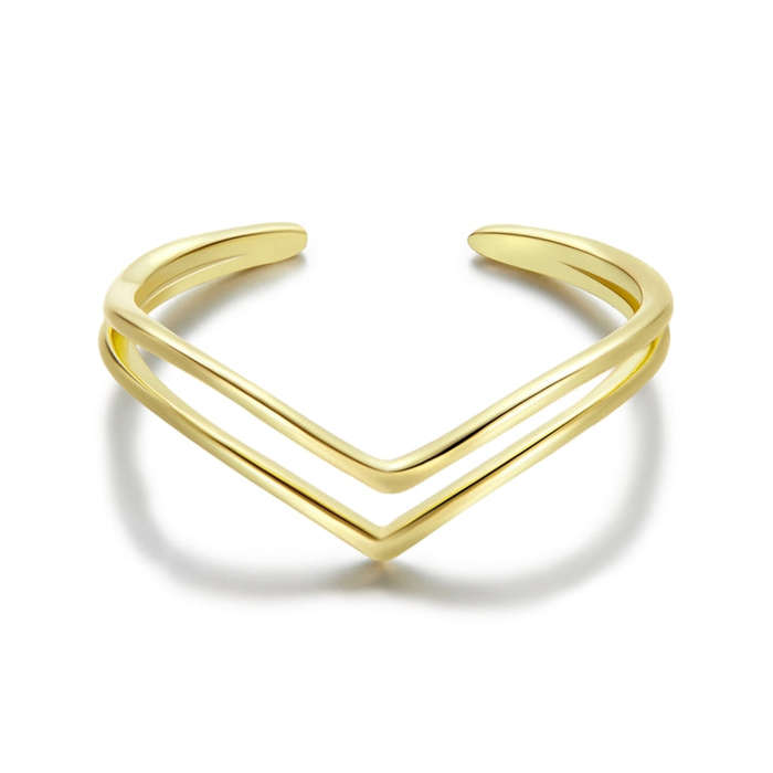 S925 Sterling Silver Simple Hollow Lines Women Open Ring