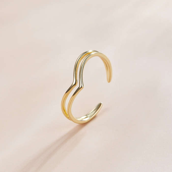 S925 Sterling Silver Simple Hollow Lines Women Open Ring