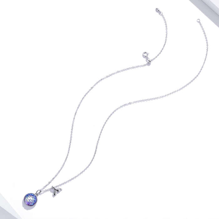 S925 Sterling Silver Fish Tail Colorful Scales Women Nacklace Jewelry