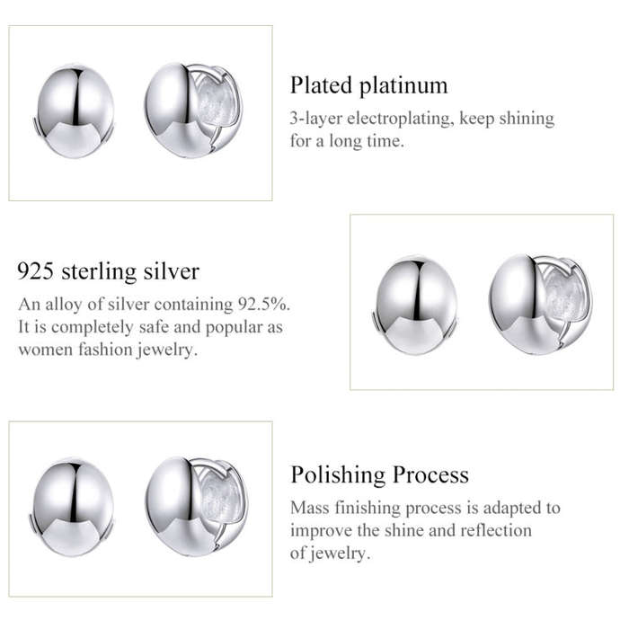 S925 Sterling Silver Simple Mirror Light Ear Buckle Women Earrings