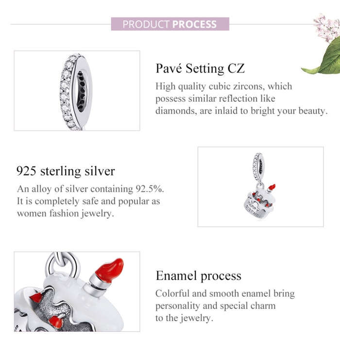 S925 Sterling Silver Birthday Cake Pendant DIY Bracelet Necklace Accessories