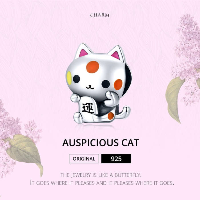S925 Sterling Silver Cute Lucky Cat Beads DIY Bracelet Necklace Accessories