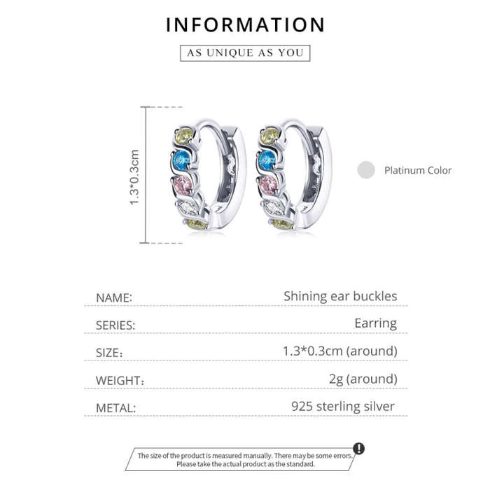 S925 Sterling Silver Shining Colorful Zircon Ear Buckle Women Earrings(Silver)