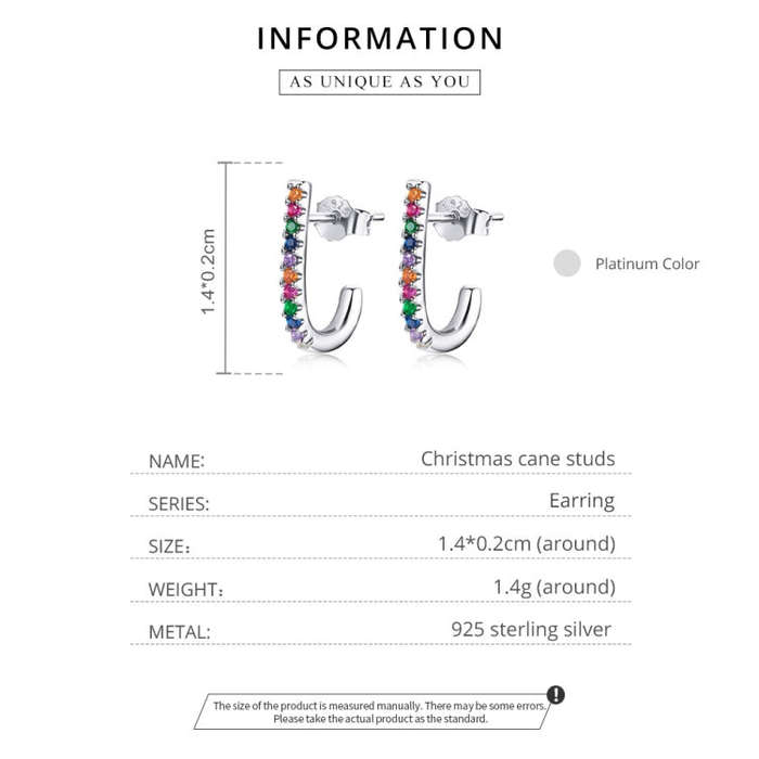 S925 Sterling Silver Christmas Cane Ear Studs Women Earrings(Silver)