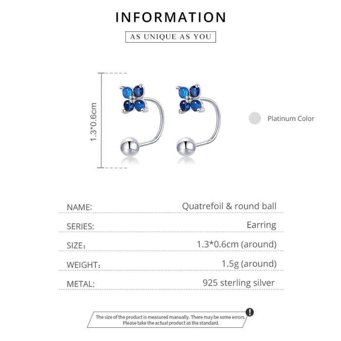 S925 Sterling Silver Round Beads Four-petal Flower Women Earrings(Silver)