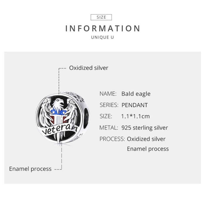 S925 Sterling Silver Bald Eagle Beads DIY Bracelet Necklace Accessories