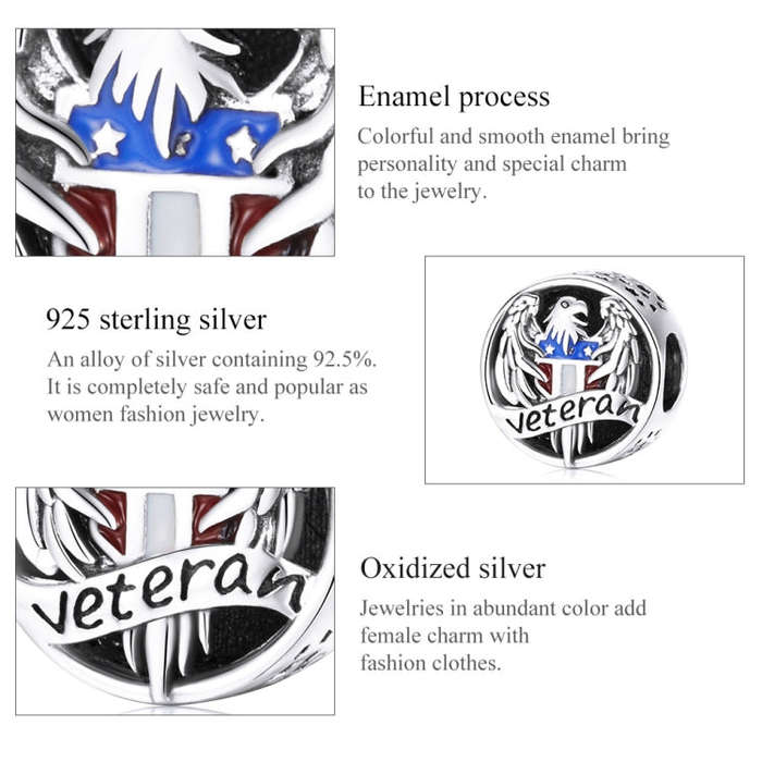 S925 Sterling Silver Bald Eagle Beads DIY Bracelet Necklace Accessories