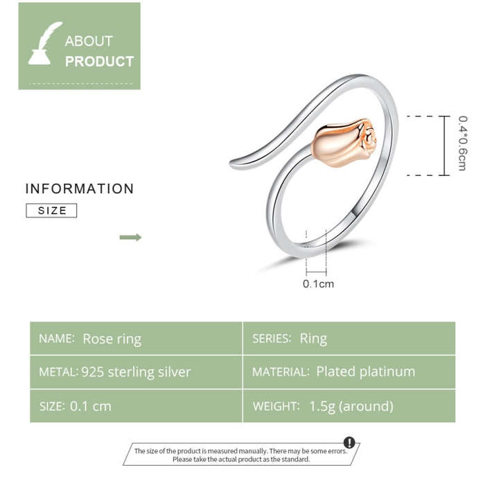 S925 Sterling Silver Rose Women Open Ring