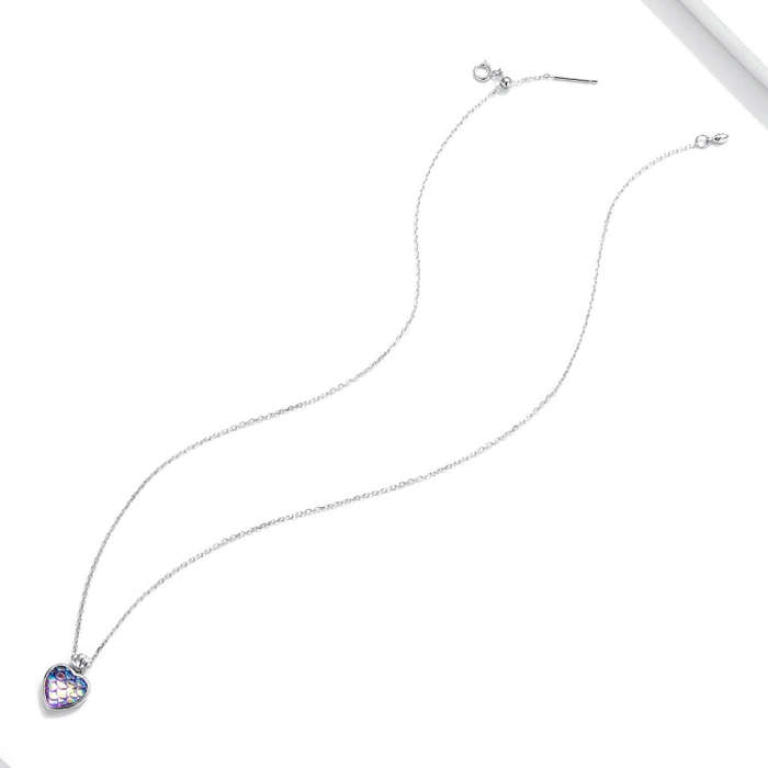 S925 Sterling Silver Fish Scale Heart Women Nacklace Jewelry