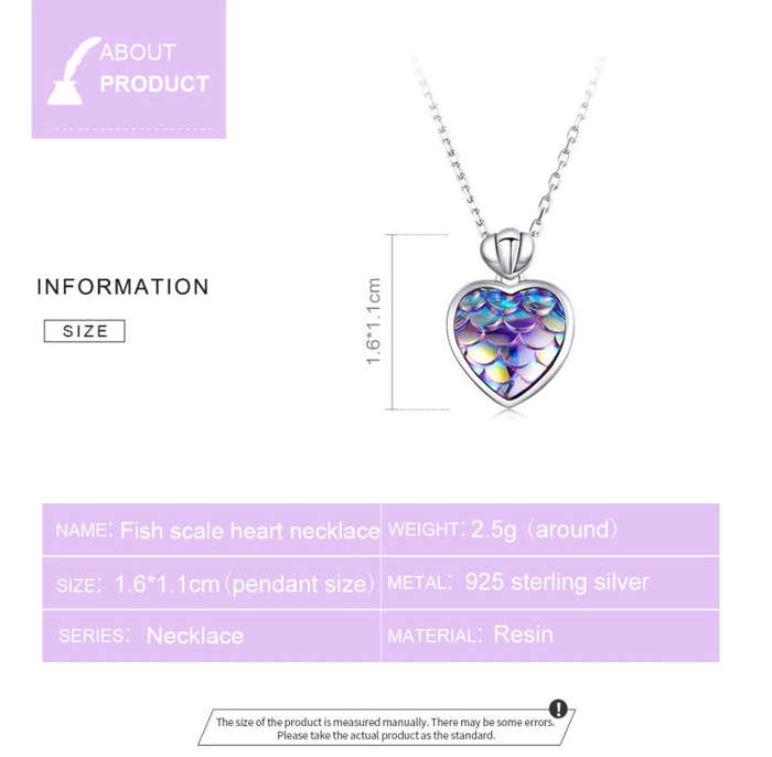S925 Sterling Silver Fish Scale Heart Women Nacklace Jewelry