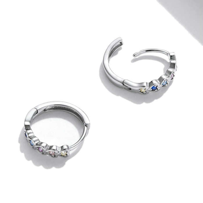 S925 Sterling Silver Rainbow Heart Ear Buckle Women Earrings