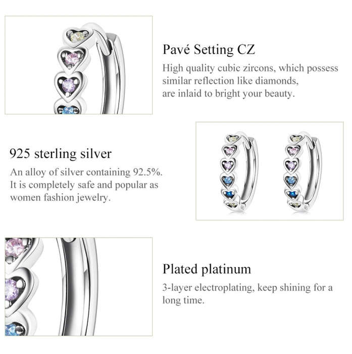 S925 Sterling Silver Rainbow Heart Ear Buckle Women Earrings