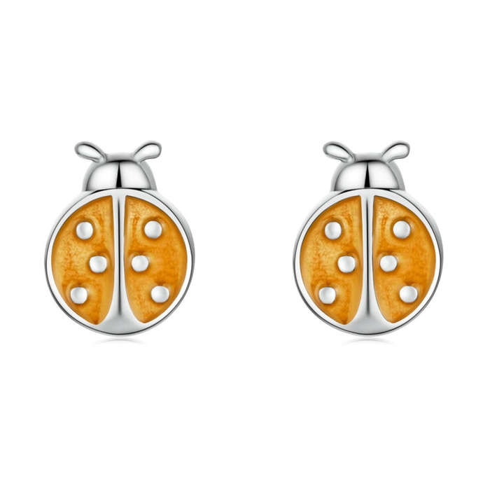 S925 Sterling Silver Orange Ladybug Ear Studs Women Earrings
