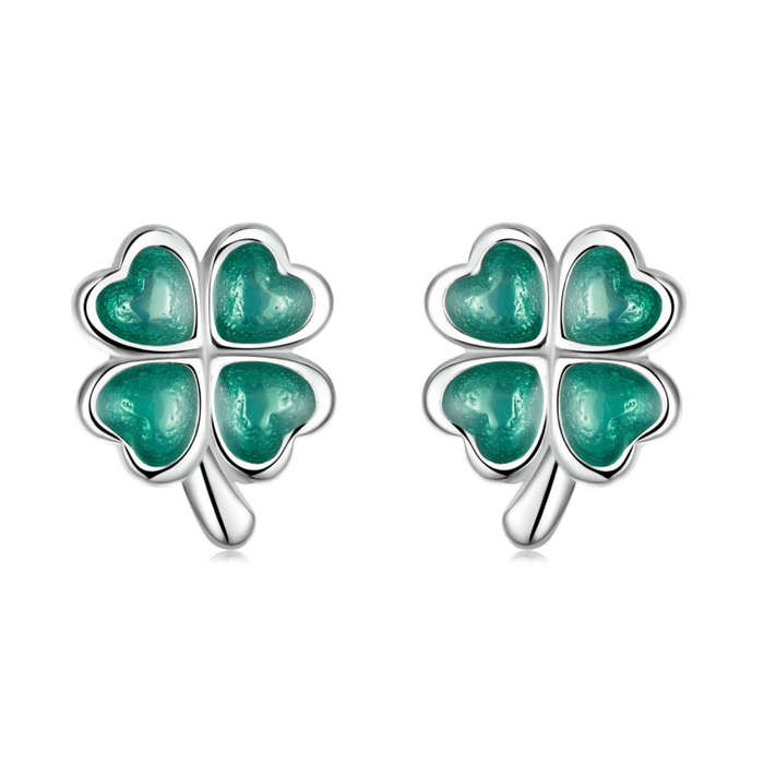 S925 Sterling Silver Four Leaf Clover Ear Studs Women Earrings