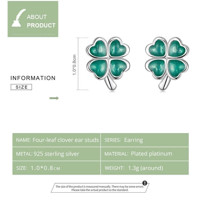 S925 Sterling Silver Four Leaf Clover Ear Studs Women Earrings