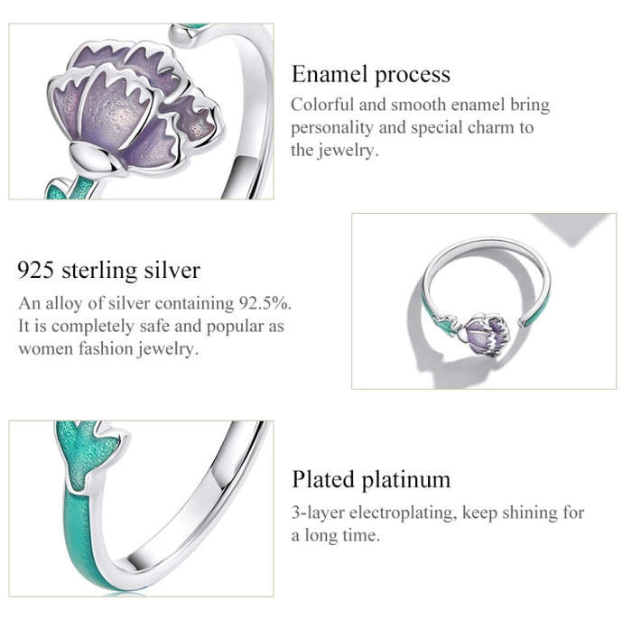 S925 Sterling Silver Carnation Women Open Ring