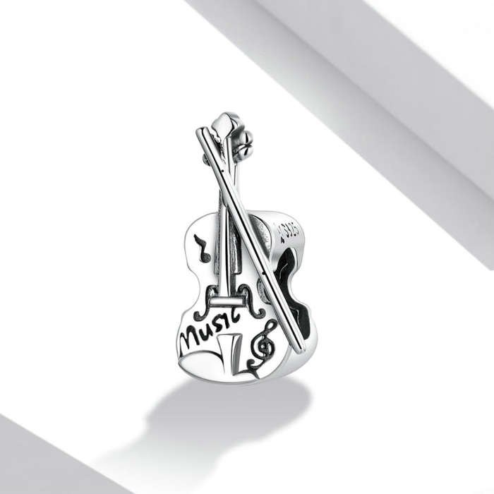 S925 Sterling Silver Retro Violin Beads DIY Bracelet Necklace Accessories