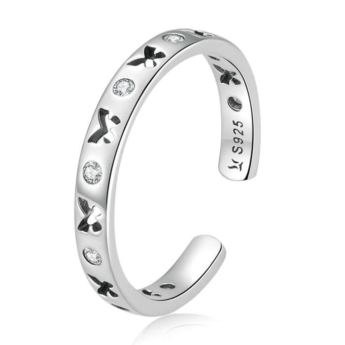 S925 Sterling Silver Hollow Butterfly Women Open Ring