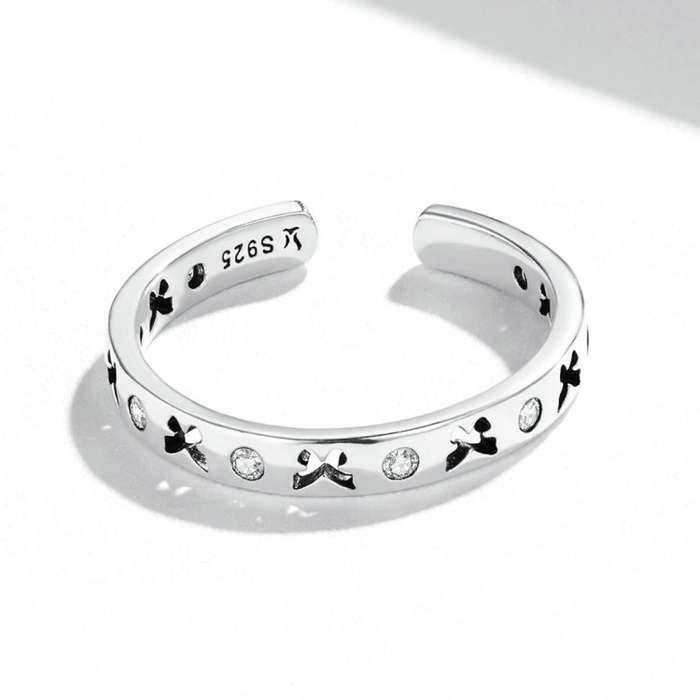 S925 Sterling Silver Hollow Butterfly Women Open Ring
