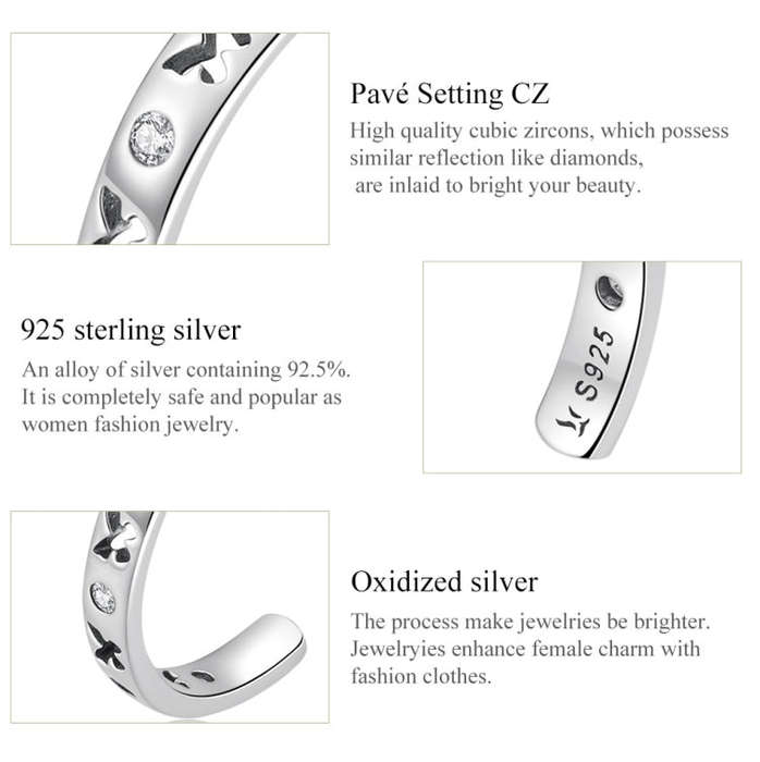 S925 Sterling Silver Hollow Butterfly Women Open Ring