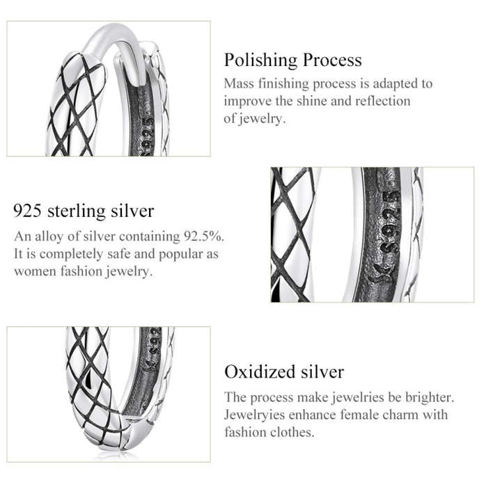 S925 Sterling Silver Snake Texture Ear Buckle Women Earrings